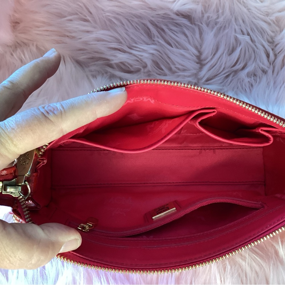 MCM red mini bag with gold chain hand strap and removable crossbody chain strap - Picture 10 of 16